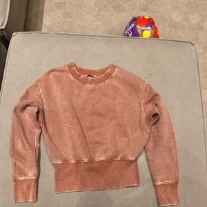 ZARA Basic Cropped Tapered Crewneck Sweatshirt Acid wash Retro Dusty Rose medium